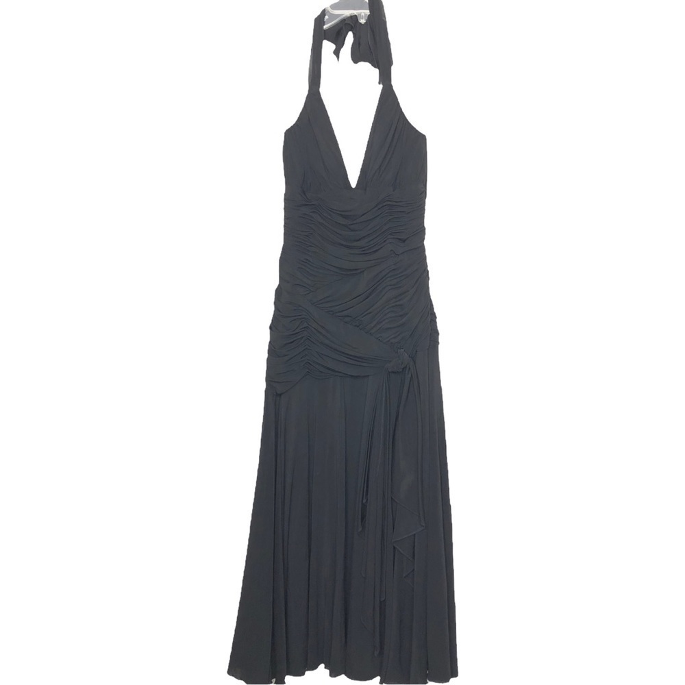 BCBGMAXAZRIA - Long Black Formal Halter Tie B- Neck Ruched Dress - Size Small - Picture 3 of 8